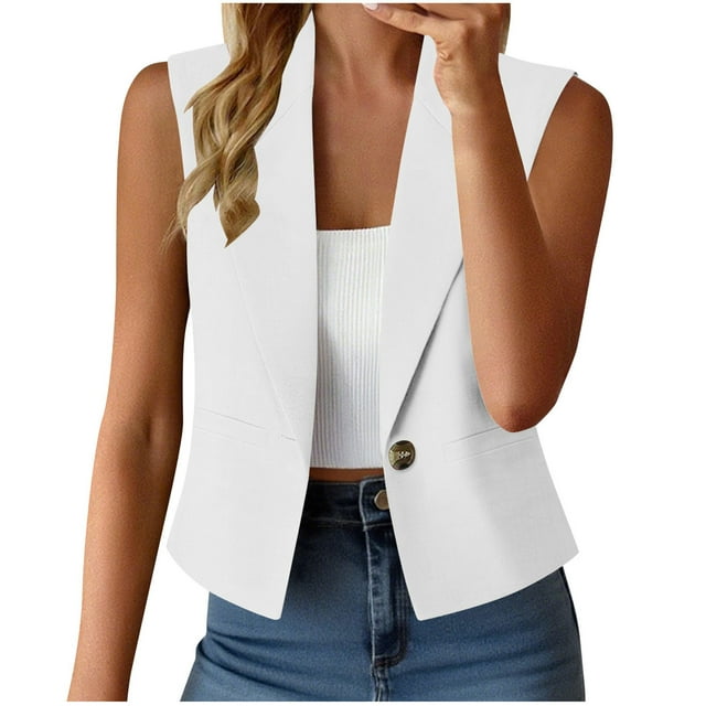 tarylea Hauts Décontractés pour Femmes Col Rabattu Vestes Blazer Sans Manches Couleur Unie Vestes de Costume Tendance Amples d'Été