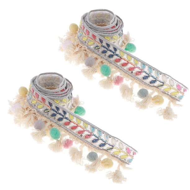 2 piezas pompones cinta apliques borde pompones cinta decorativa cinta tejida por Beige Hugo Cinta de adornos con flecos de borla