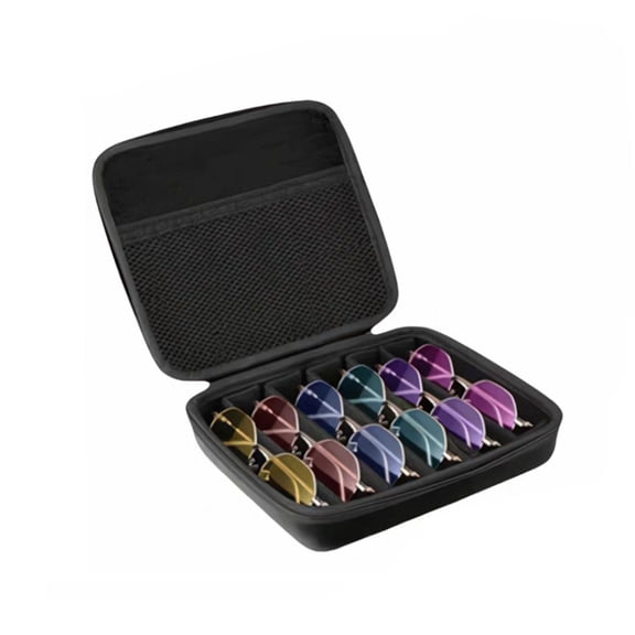 Travel Sunglasses Case, Portable Hard Shell Glasses Organizer Carrying Box with 6 Slot Adjustable Compartments for Multiple Pairs Men and Women Eyeglasses (Case Only)