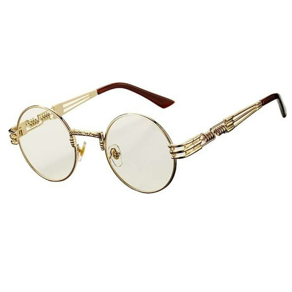 Round Vintage Retro Steampunk Gold Frame Mens Hippie Clear Lens Glasses