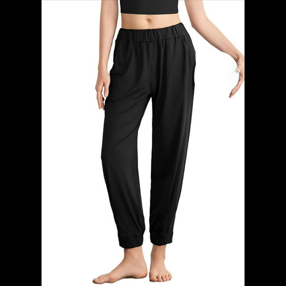 Pantalones de Yoga Largos para Mujer, Ajustados, Informales, Cómodos, para Gimnasio, Senderismo, Cintura Elástica, Color Negro, Talla XL