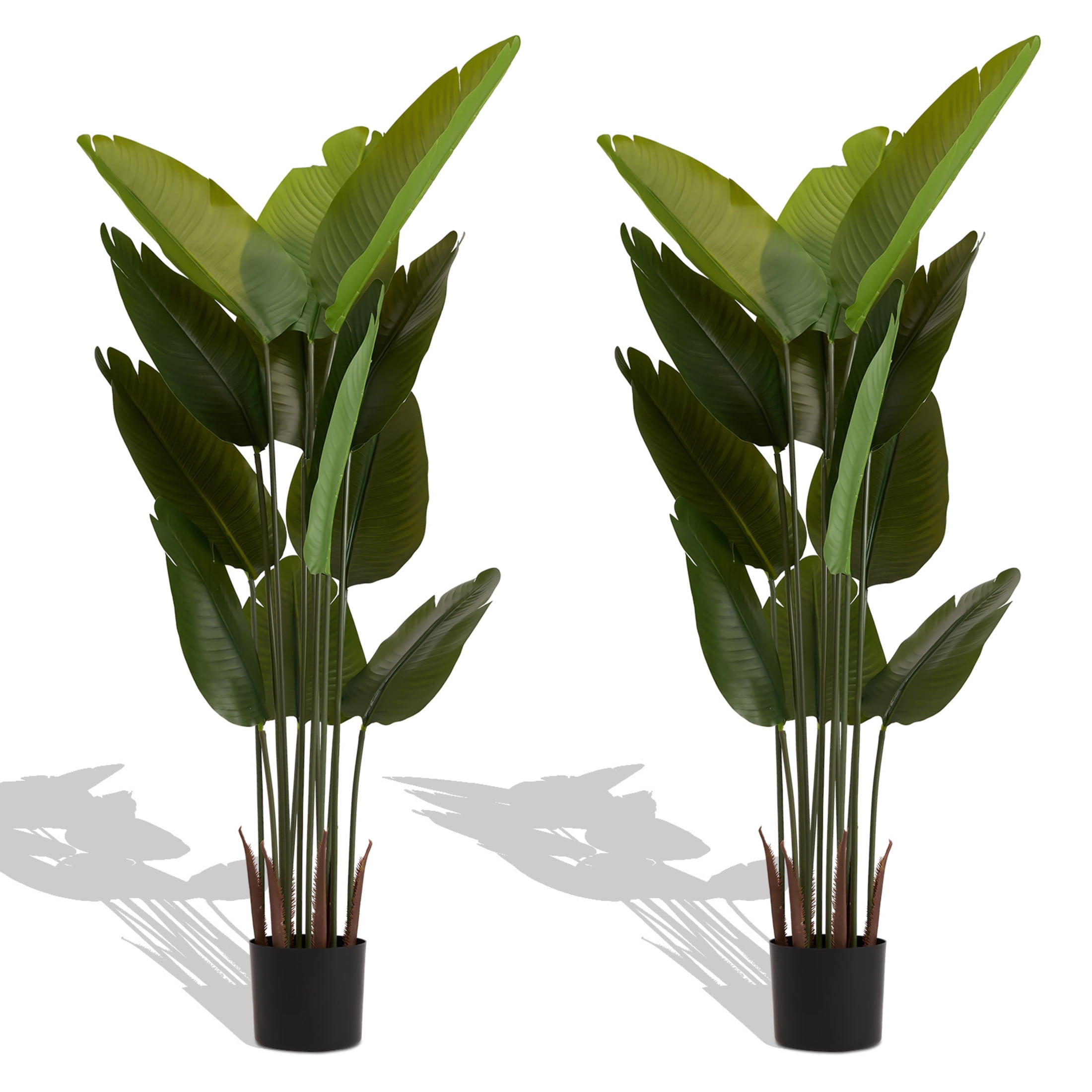 Noble House 5.2 FT Artificial Bird of Paradise Plant, Tall Faux Tropical Palm Tree for Indoor/Outdoor, Green, Set of 2