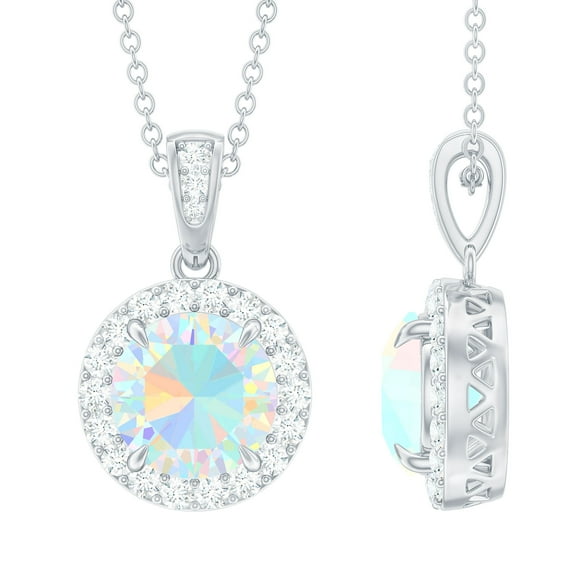Rosec Jewels Natural Ethiopian Opal Pendant Necklace for Women - 2 Ct - 8mm - AAA Quality - Ready to Gift with Jewelry Box, 925 Sterling Silver
