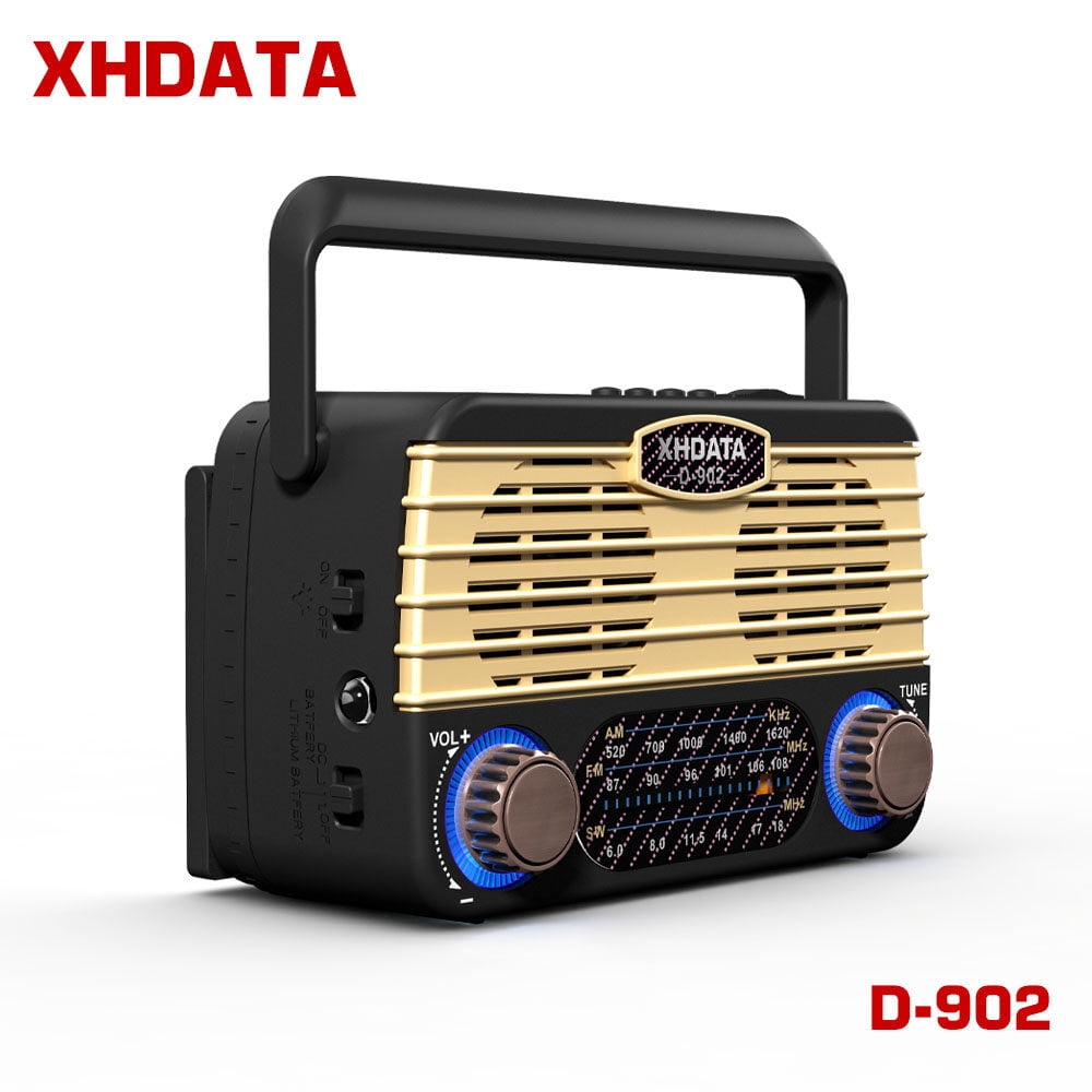 XHDATA D-902 Portable Shortwave Retro Radio, FM/AM/SW  Solar Wireless Bluetooth Vintage Radio, SD Card USB MP3 Player