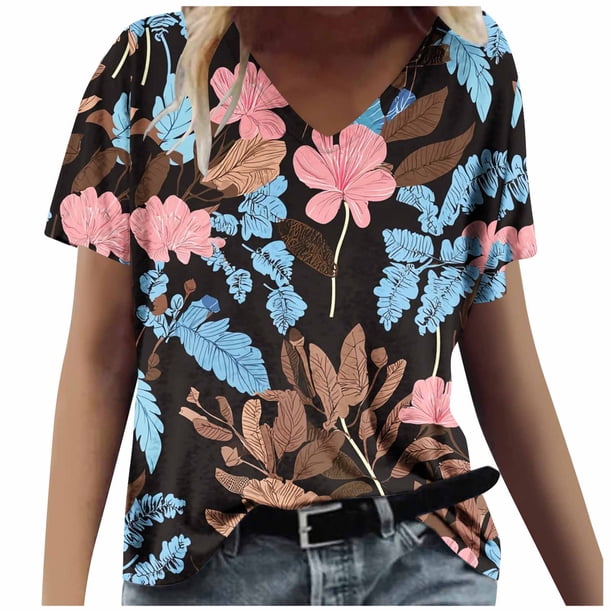 Camiseta de Manga Corta de la Mujer con Cuello en V Causal, Camiseta de Estante de Imitación de Moda de Verano