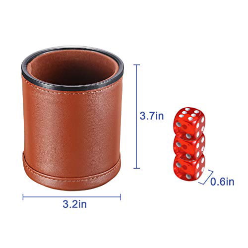 PU Leatherette Dice Rolling Cup Set 4 Pieces PU Leather Dice Cups Red Felt Lining Quiet Shaker with 20 Dices for Craps Farkle Game Kill Time Pressure