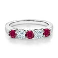 thumbnail image 2 of Gem Stone King 1.09 Cttw Red Created Ruby and Sky Blue Aquamarine 5-Stone Wedding Anniversary Band Ring for Women | 925 Sterling Silver | Gemstone Birthstone | Size 7, 2 of 4