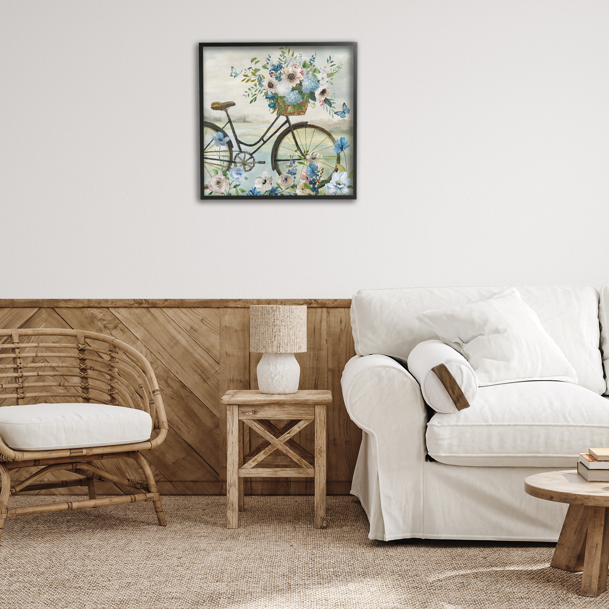 Stupell Industries Floral Bicycle & Butterflies Transportation Painting Black Framed Art Print Wall Art, 24 x 24