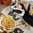 thumbnail image 4 of Manfei Chic Rose Flower 7pcs Bedding Twin Size, Aesthetic Black Gold Marble Comforter Sets with Sheets, Wild Butterfly Bed Set, Lightweight Bedroom Decorative, 4 of 8