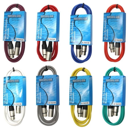 MCSPROAUDIO 8 Color Pack of XLR Cables 6ft Long