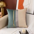 thumbnail image 3 of Housse de Coussin Patchwork Bleu Marine avec Rayures Dorées, Taie d'Oreiller de Luxe Moderne, 3 of 5