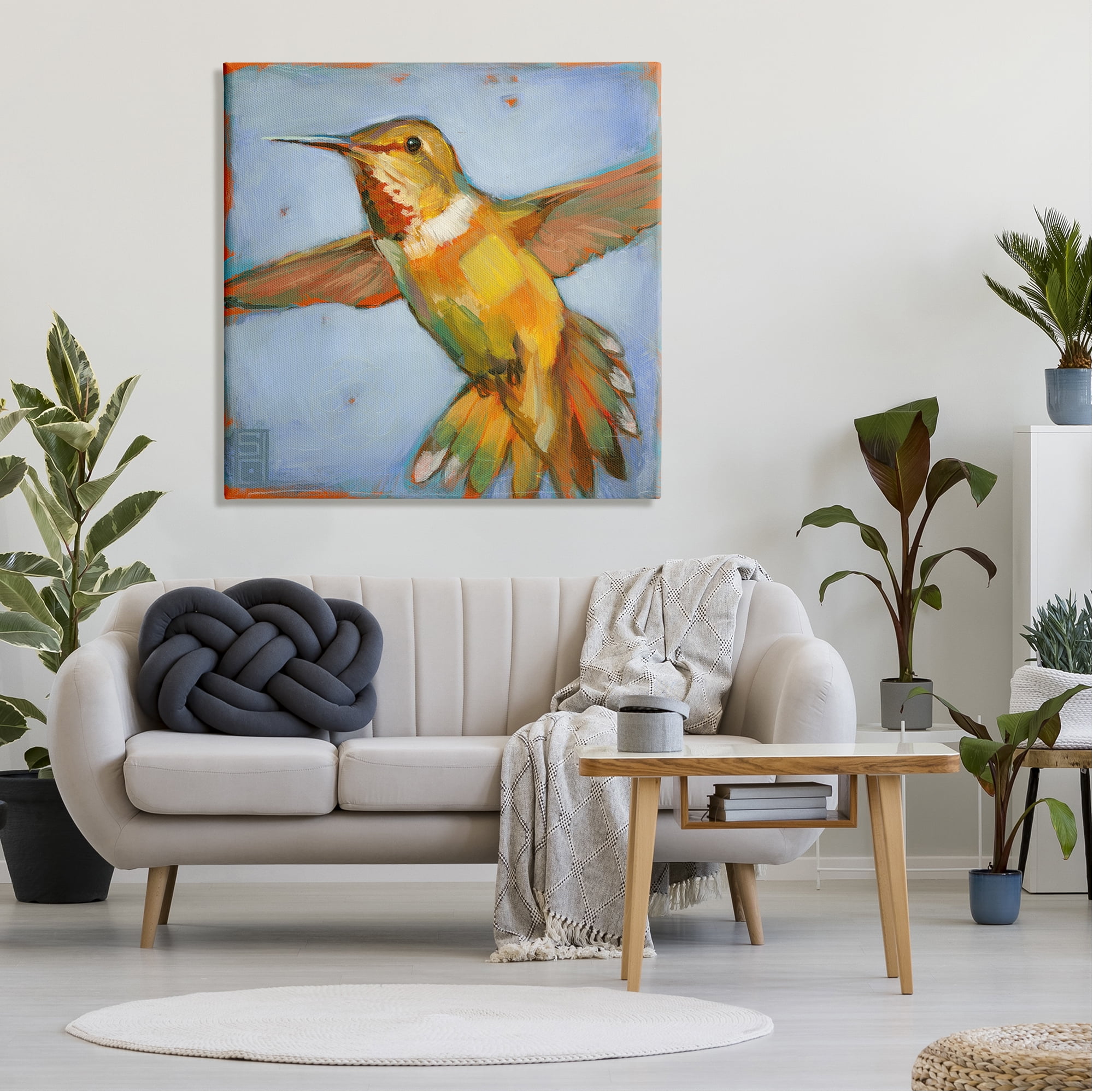 Stupell Industries Hummingbird on Blue Animals & Insects Painting Gallery Wrapped Canvas Print Wall Art, 36 x 36