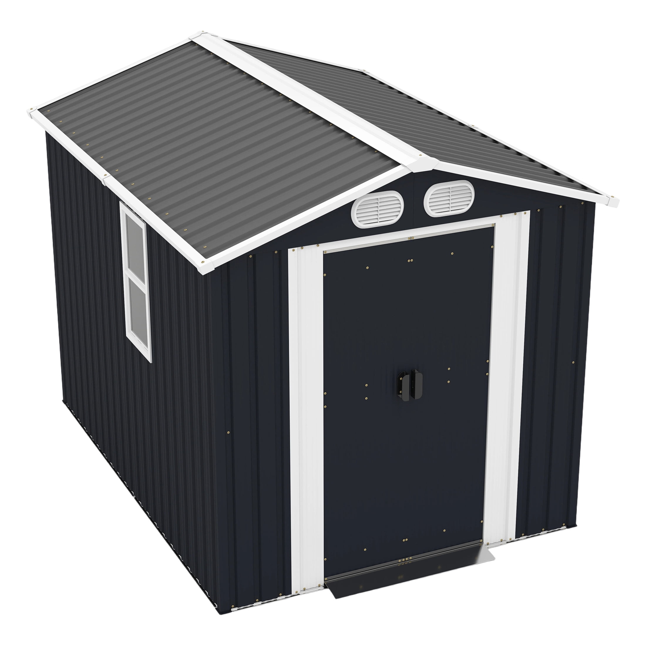 Noble House 8 x 6 FT Outdoor Metal Tool Storage Shed with Lockable Doors and Air Vents, Waterproof Garden Shed, Dark Gray