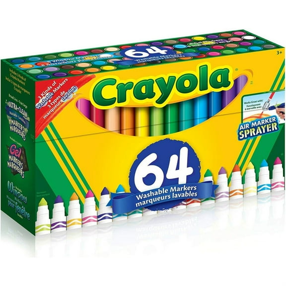 Crayola Ultra-Clean Washable Markers, Broad Line, Assorted Colors, 64 Count
