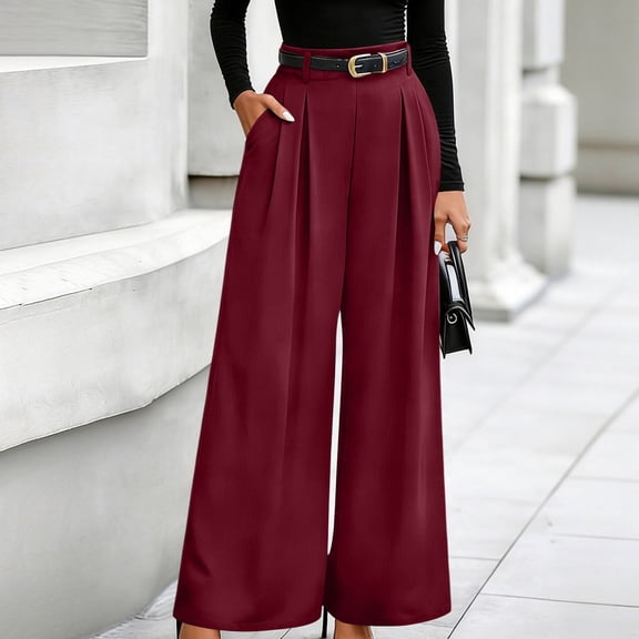Mifsaly Wide Leg Dress Pants for Women High Waisted Pleated Professional Work Trousers with Pockets Flowy Business Casual Office formal Occasions Outfits Wine,XL