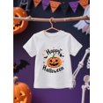 thumbnail image 1 of Happy Halloween" Jack-o'-Lantern Print Girls' Cotton T-Shirt - Short Sleeve Crew Neck, Breathable & Versatile for Spring/Summer, Perfect for Halloween Celebrations & Casual Wear, Hallowe, 1 of 6