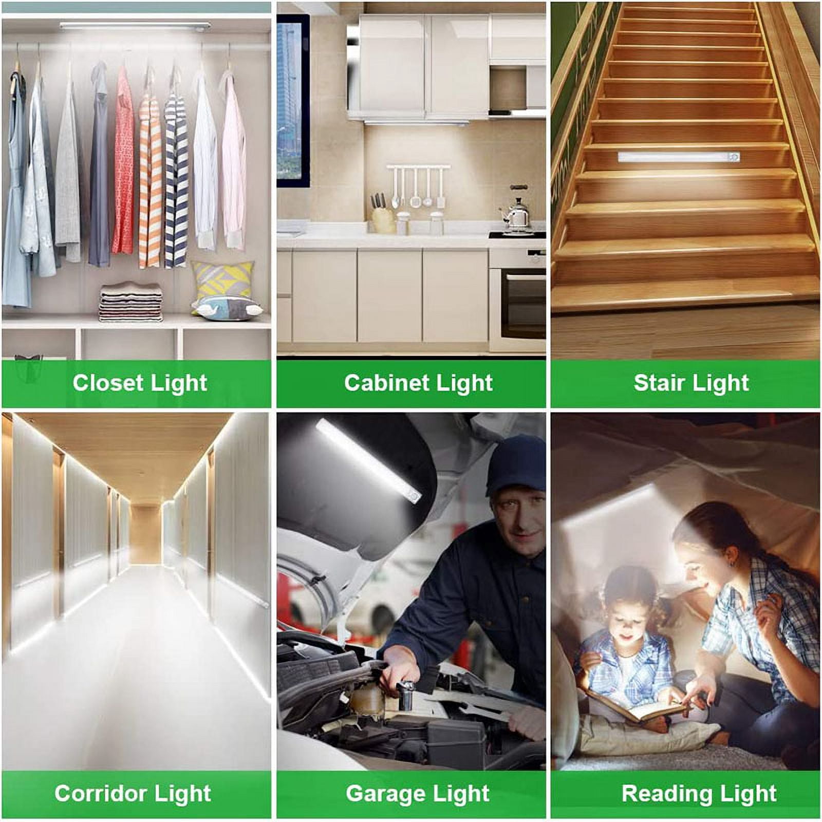 2-Pack LED Closet Lights Motion Sensor Under Cabinet Lights Indoor Wireless Lighting 3600mAh Powered Light Bar Dimmable Rechargeable ( 15inch)