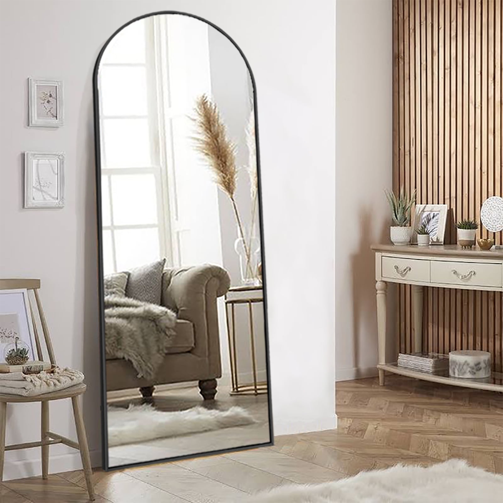 Vlush Full Length Mirror, 65"x22" Arched Floor Mirror, Full Body Mirror