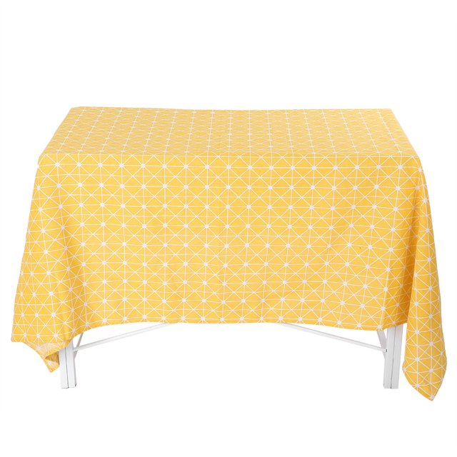 Mantel de lino de algodón decorativo tablero de ajedrez amarillo cubierta de mesa de comedor (140*140)