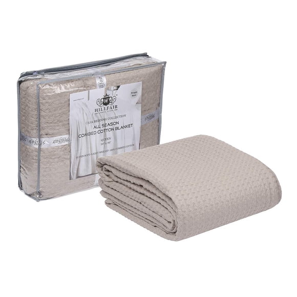HILLFAIR 100% Combed Cotton Blanket– King Size Bed Blankets– Warm Soft All Season Breathable Lightweight Summer Blanket
