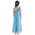 thumbnail image 3 of DPOIS Kids Flower Girl Dress One Shoulder A-line Chiffon Long Dress A Sky Blue 10, 3 of 7