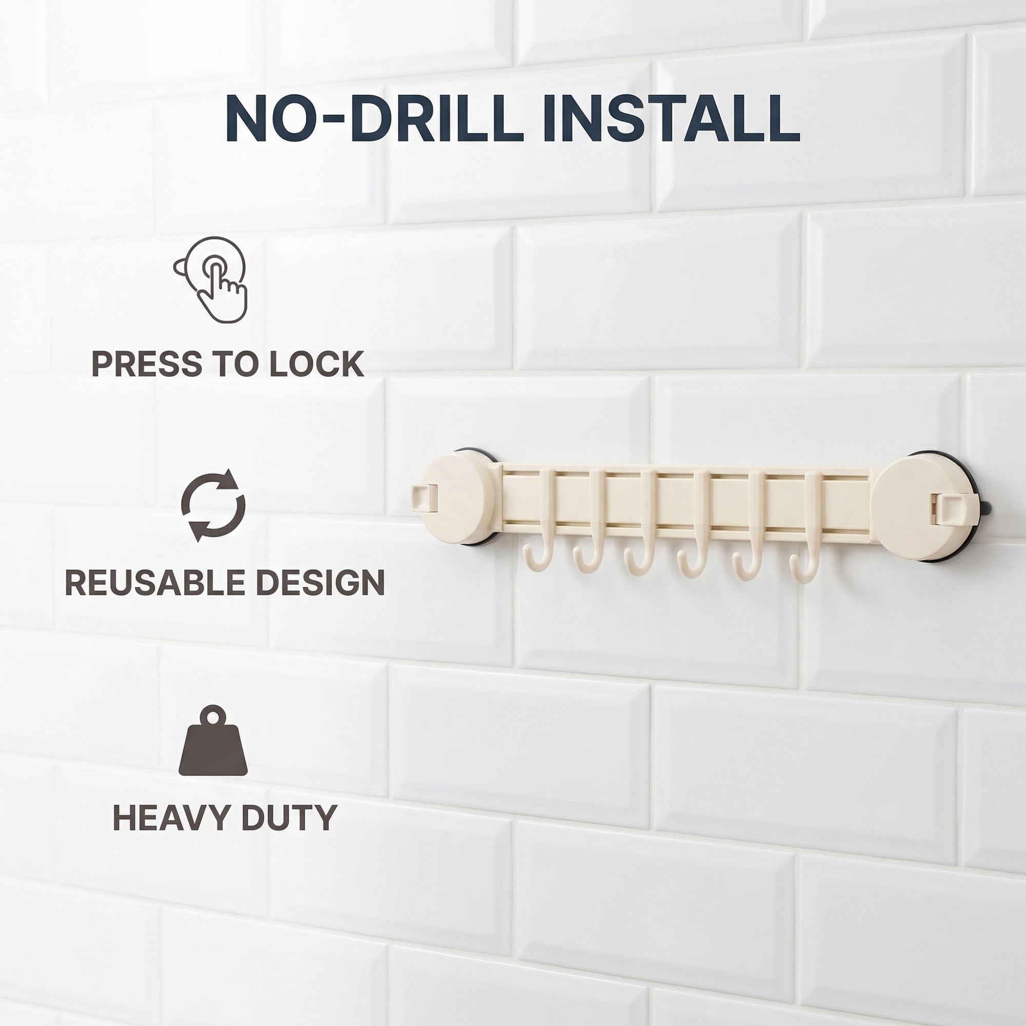 Unique Bargains Coat Rack Wall Mount Suction Cup 6 Hooks for Entryway Milk White