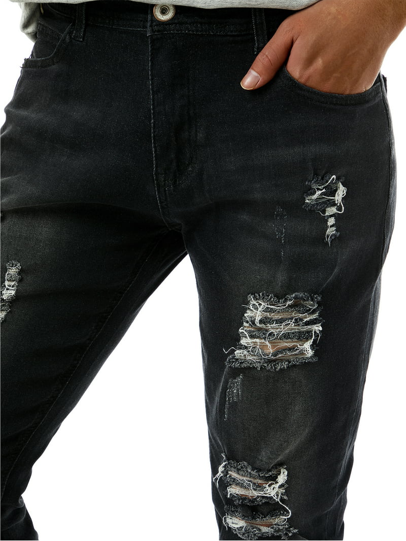 Men's Ripped Slim Fit Stretch Distressed Destroyed Skinny Zipper Straight Leg Denim Pants S - Walmart.com