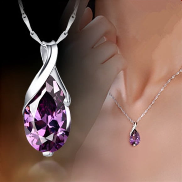 Agiferg Fashion Purple Crystal Ladies Necklace Angel Tears Pendant Feminine Jewelry Holiday Gift