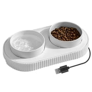 Teqhome Thermal Pet Bowl Heated Water Bowl for Dogs Cats USB Powered Heated Bowl for Drinkable Water and Hot Food in Winter with 2 12oz Ceramic Bowl White