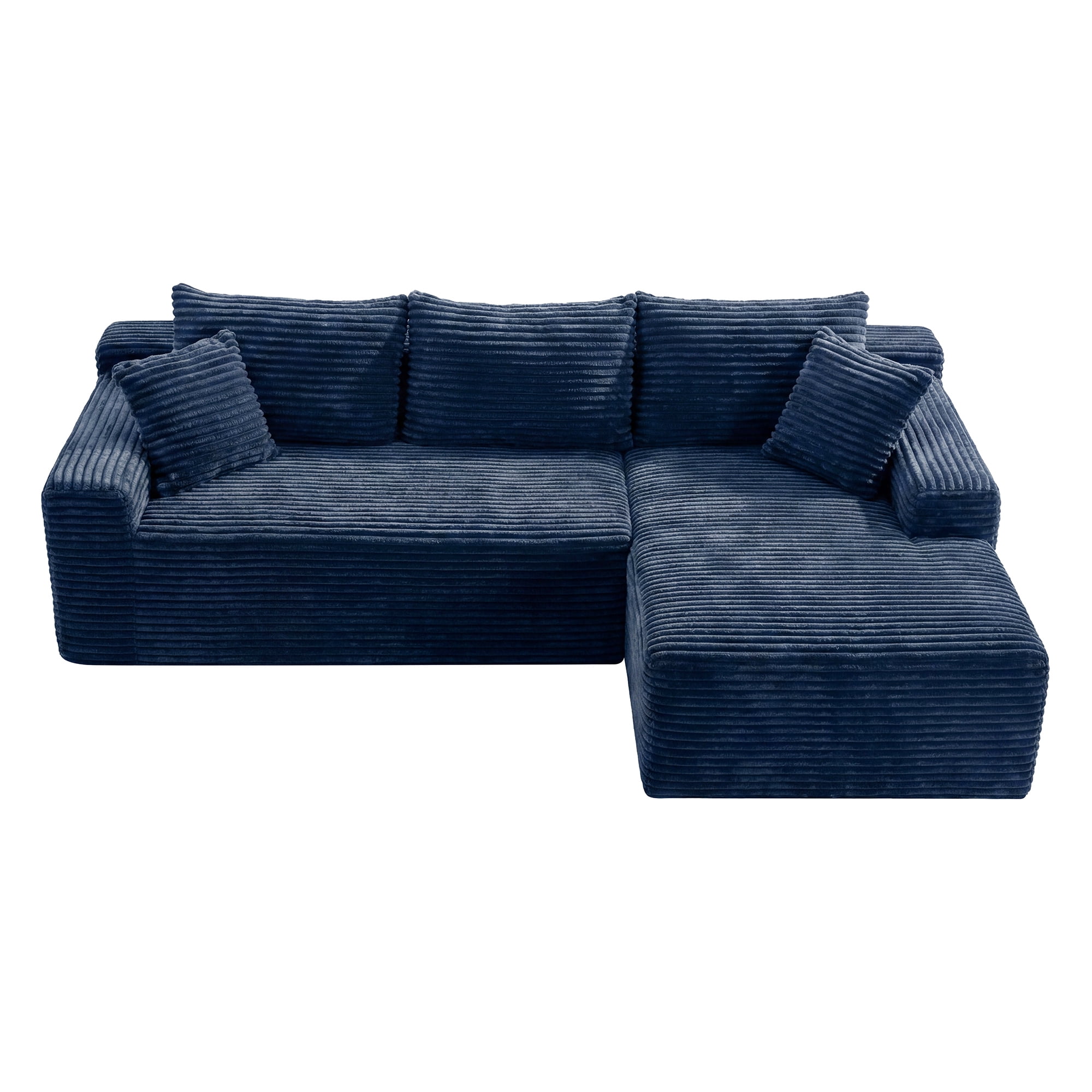 MOONMISS L-Shaped Cloud Sectional Couch with Chaise,Modern Corduroy Upholstered Modular Boneless Sofa,No Assembly for Living Room Apartment(Blue,Right)