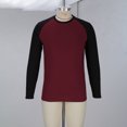 thumbnail image 5 of Wyobmus Men's Breathable Shirt Solid Color Ice Silk Strip Long Sleeves Round Neck Tops Raglan Sleeve Red, 5 of 8