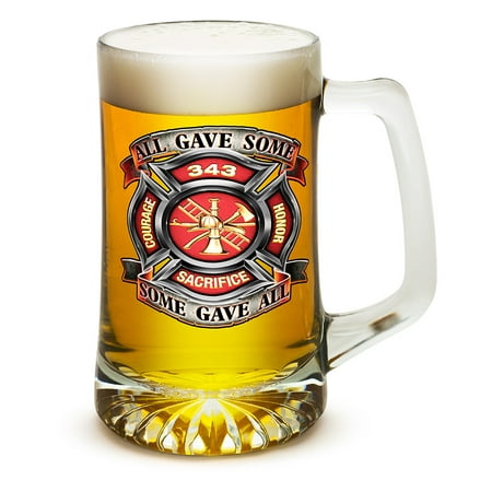 

Beer Mugs with Handles – Fire Honor Courage Sacrifice 343 Badge 25 oz Tankard Beer Mug – Firefighter Gifts for Men or Women – Beer Glasses with Logo – Set of 2 (25 Ounces)