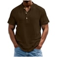 thumbnail image 3 of Antqov Linen Shirts for Men, Short Sleeve Solid Color Button Down Henley Collared Loose Lightweight Pullover Tops, Daily Stylish Casual Breathable T Shirt Summer Beach Shirts, 3 of 10