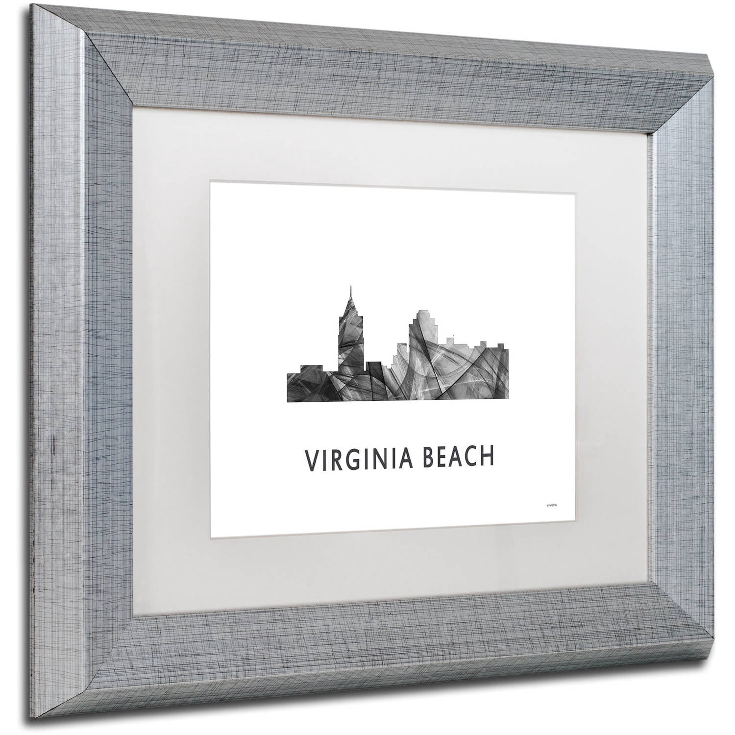 Trademark Fine Art 'VA Beach VA Skyline WB-BW' Canvas Art by Marlene Watson, White Matte, Silver Frame