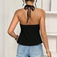 thumbnail image 5 of Women's Halter Hollow Out Tank Tops V Neck Tie Back Ruffled Hem Blouses Summer Casual Shirts, L, 5 of 5