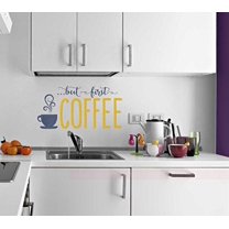 But First Coffee Vinyl Wall Decals Kitchen Décor Stickers Quote Wall Art, 23x12-Inch, Deep Blue/Honey