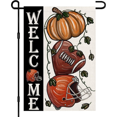 Fall Football Welcome Garden Flags Vertical Double Sided, Pumpkin Autumn Sports Game Day Sign Thanksgiving Seasonal Yard Outside Decor DF330