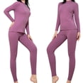 thumbnail image 3 of Clearance! Cqxid525 Thermal Underwear Set Women's Mid Collar Long Sleeve Double Sided Brushed Warm Solid Color Slim Bottom Outer Wear Long Sleeve Thermal Underwear Set Winter Warm Top & Bottom 1PC, 3 of 6