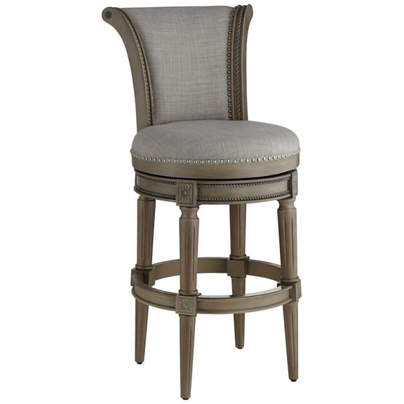 55 Downing Street Oliver 30 3/4" High Ash Gray Fabric Scroll Back Swivel Bar Stool