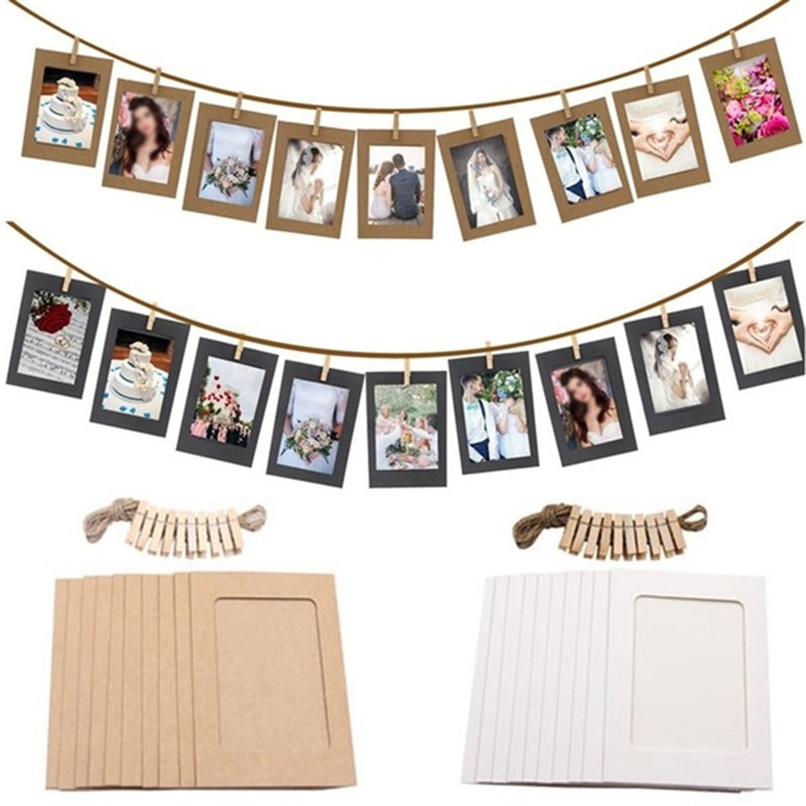  VORCOOL Kraft Paper Photo Frames 4x6in 30pcs Picture Frames  Multi Wall Hanging Paper Photo Frames with 30 Clips 3 Ropes for DIY Display  Party Decor
