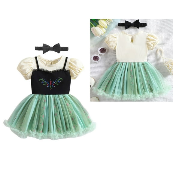 Baby Girls Princess Onesie Dress Halloween Birthday Bodysuit Outfit with Headband for 6-9M