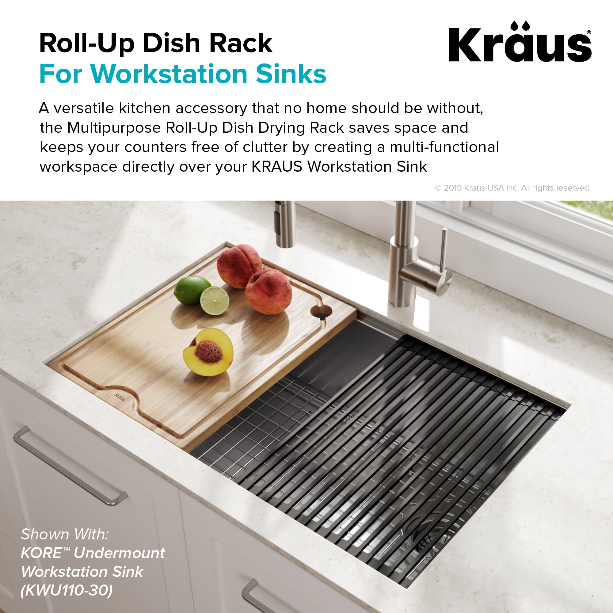Kraus Multipurpose Workstation Sink Roll-Up Dish Drying Rack in Light Grey