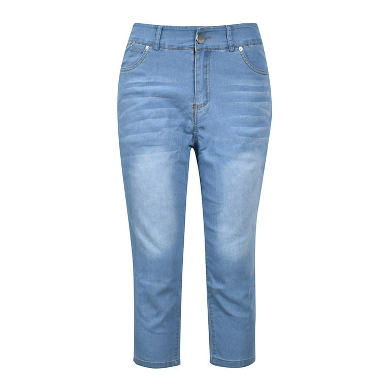 ★ POSZER★ Curved denim pants medium blue 251CVDPT040 Capri Pants For Women Clearance Pull On Pull On Capri Jeans