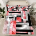 thumbnail image 2 of Manfei Geometric Rectangle Boy Girl Twin Sheet Sets 3pcs,Bling Glitter Twin Fitted Sheet Microfiber,Vintage Aesthetic Breathable Flat Sheet,Lightweight Room Decor, 2 of 7