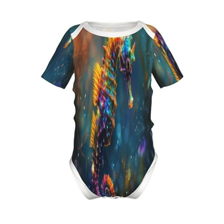 

Coaee Neon Seahorse Underwater Realm for Soft Baby Short-Sleeve Bodysuit Baby Climbing Clothes Baby Girls Boys Bodysuit Romper-6 Months