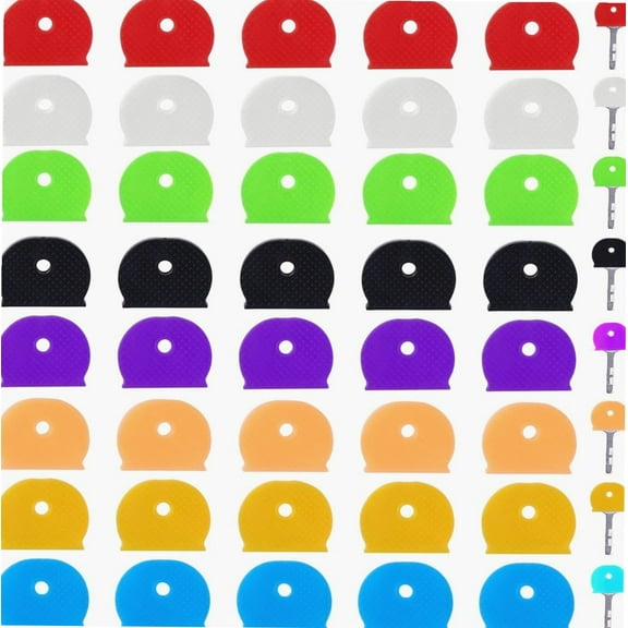 40PCS Key Cap Tags Key Color Identifiers Key Covers Caps Plastic Key Identifier Coding Covers Coloured Key Identifiers Caps Key Protector Caps 8 Assorted Colors for Standard Flat House Keys