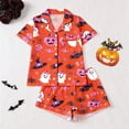 thumbnail image 2 of HAYIMI Women's Fall Holiday Pajama Set Short Sleeve Button Front Shirt and Elastic Waist Shorts Pumpkin Printed Nightwear Comfort Homewear, 2 of 9