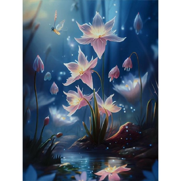 Pintura de diamante 5D DIY Kit de lirio de taladro redondo completo decoración del hogar arte artesanal 30x40cm