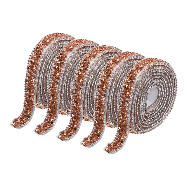 Unique Bargains 5 Pcs Resin Rhinestones Trim 5 Yards Self Adhesive Rose Gold Diamond Ribbons Rhinestone Strips Tape