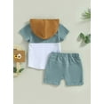 thumbnail image 4 of Wassery Toddler Baby Boys Summer Outfts Short Sleeve Patch Color Hooded Tops + Drawstring Solid Color Shorts 2Pcs Casual Clothes Set 0-3T, 4 of 9